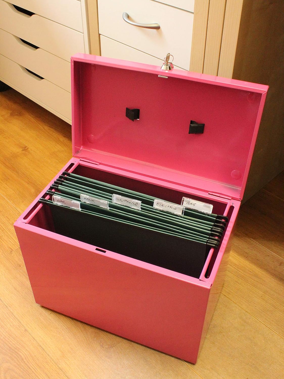 Cathedral - Caja archivadora de metal, A4, color rosa: Amazon.es: Oficina y papelería