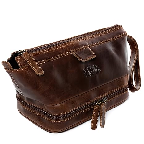 SID & VAIN Kulturtasche Leder Nottingham groß Kulturbeutel Herren Necessaire Kulturbeutel echt Leder braun