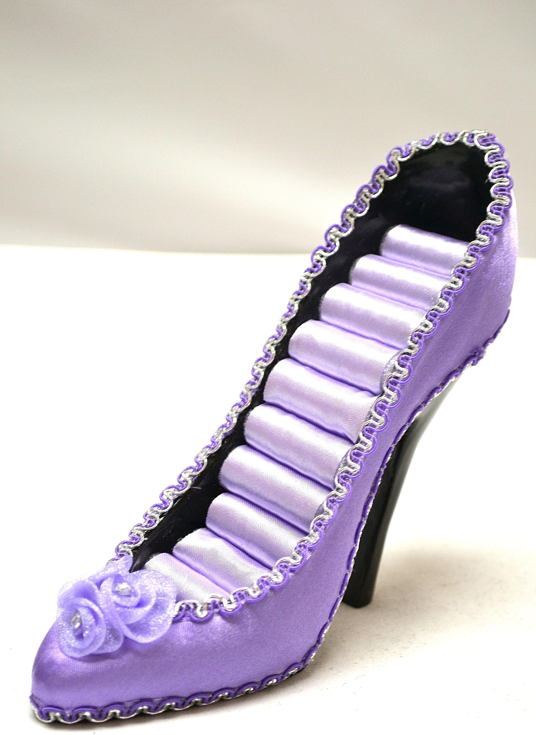 Lavender Satin w/ Flowers Pump High Heel Ring Holder Shoes