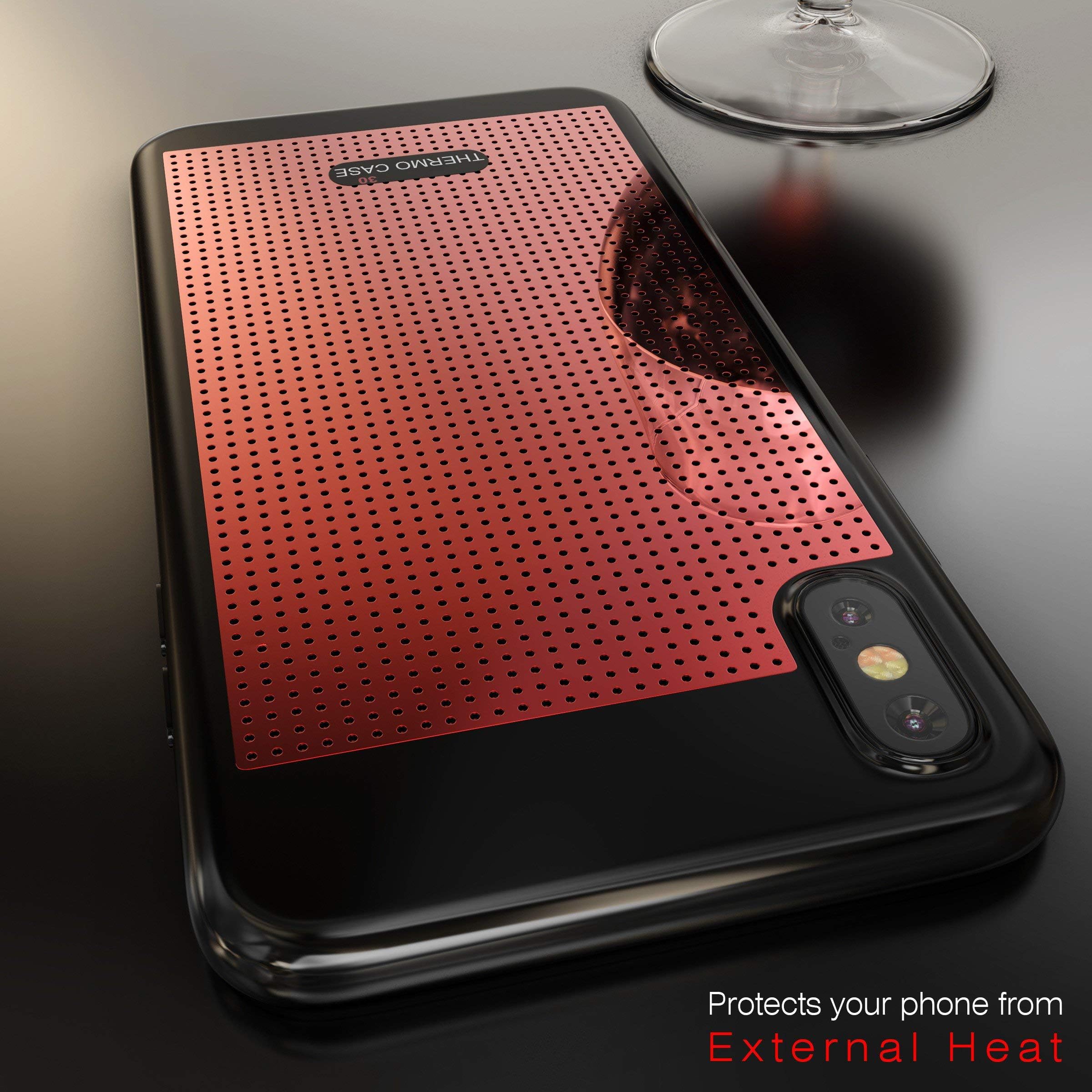Vaku Luxos® Apple iPhone Xs Max Temperature Display Case + Ultra Thin Breathable Cooling Mesh Heat Dissipation PC Shock-Proof Back Cove-Red