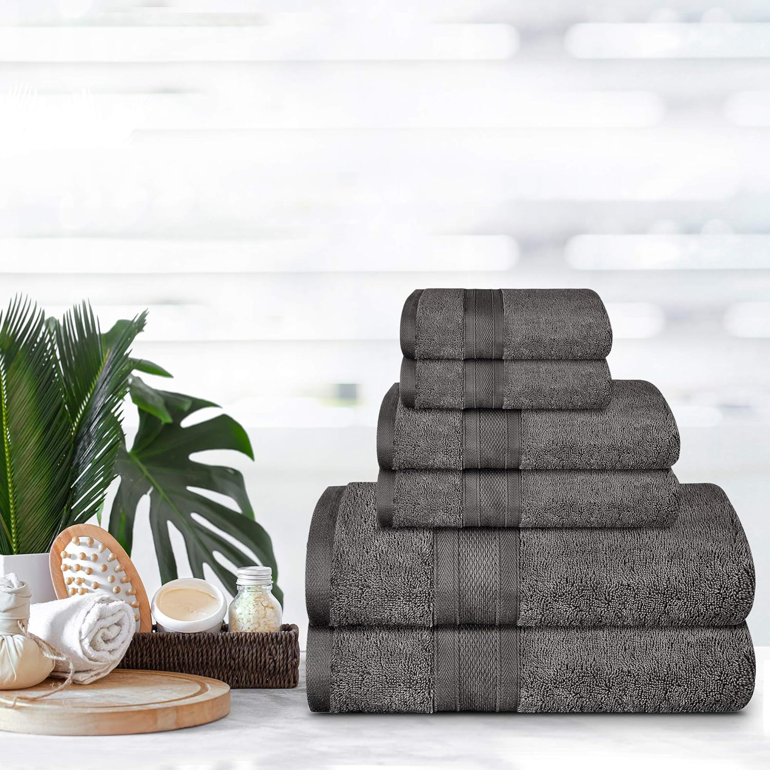 TRIDENT Soft and Plush, 100% Cotton, Highly Absorbent, Bathroom Towels, Super Soft, 6 Piece Towel Set (2 Bath Towels, 2 Hand Towels, 2 Washcloths), 500 GSM, Charcoal: Kitchen & Dining