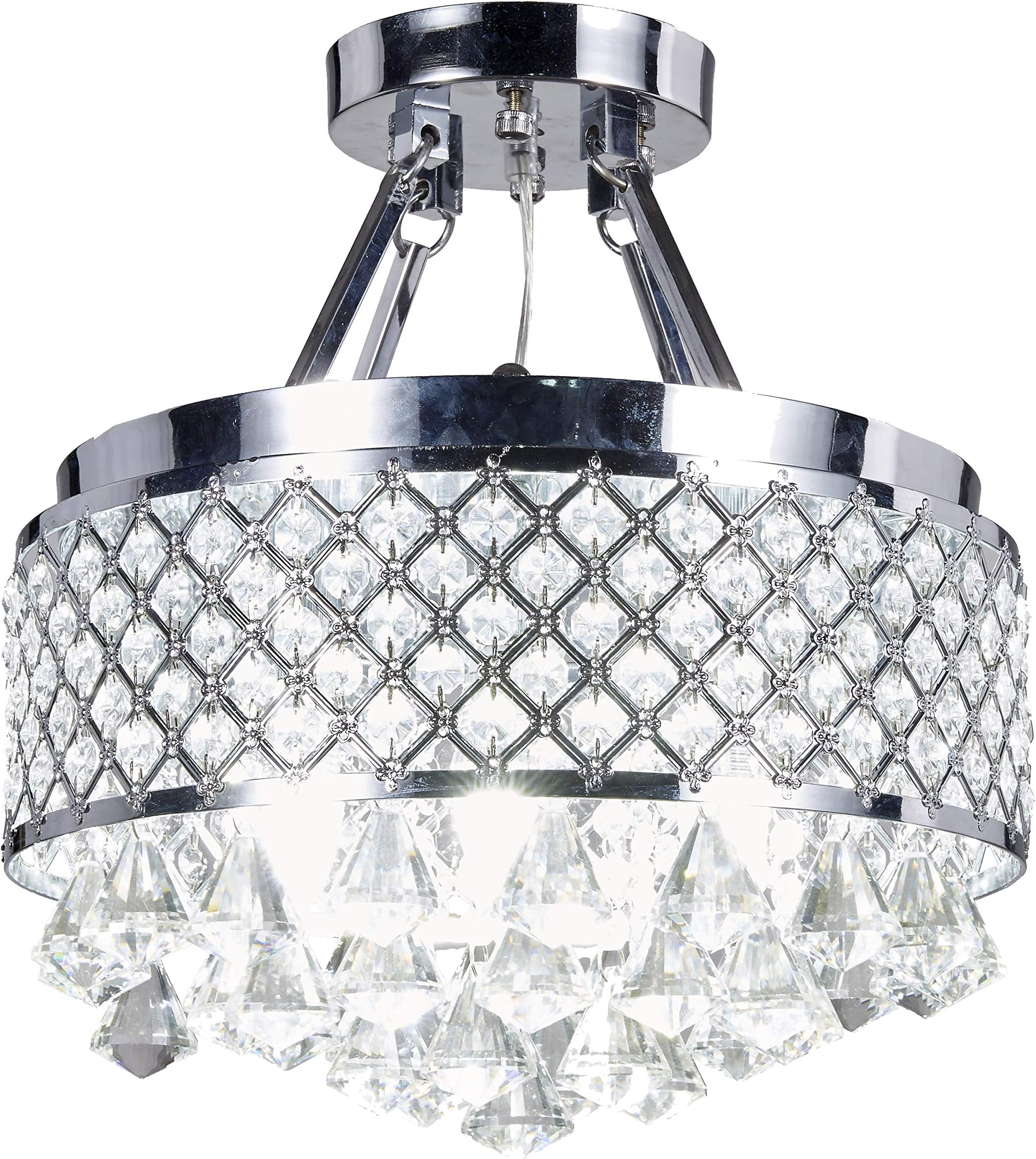 Top Lighting 4-Light Chrome Finish Round Metal Shade Crystal Chandelier Semi-Flush Mount Ceiling Fixture