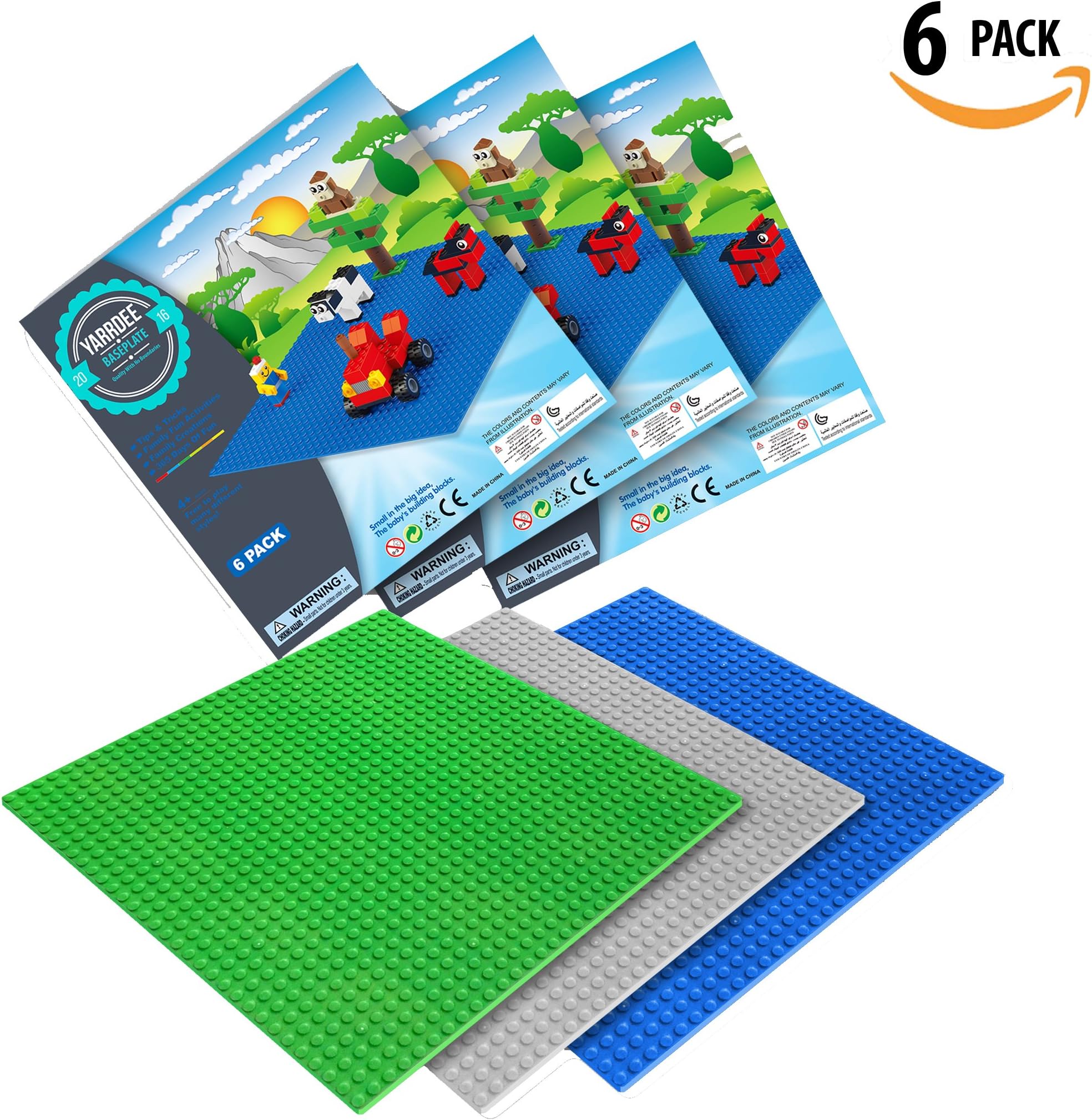 6 Baseplate 100% Compatible with All Major Brands Building Block Brick Base Plate Large 10x10 Inch Sheet for Activity Table Board 2 Blue 2 Green 2 Grey