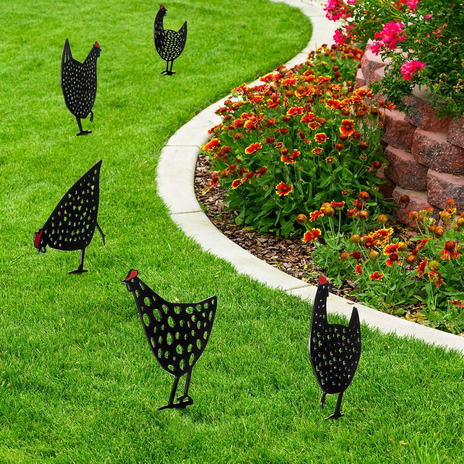 5 Pieces Metal Chicken Yard Garden Decoration Decorative Garden Stake Chicken Yard Sign Hollow Out Animal Shape Decoration Rooster Animal Stake Rooster Art Decoration for Yard Lawn, 12 x 10 Inch: Home & Kitchen