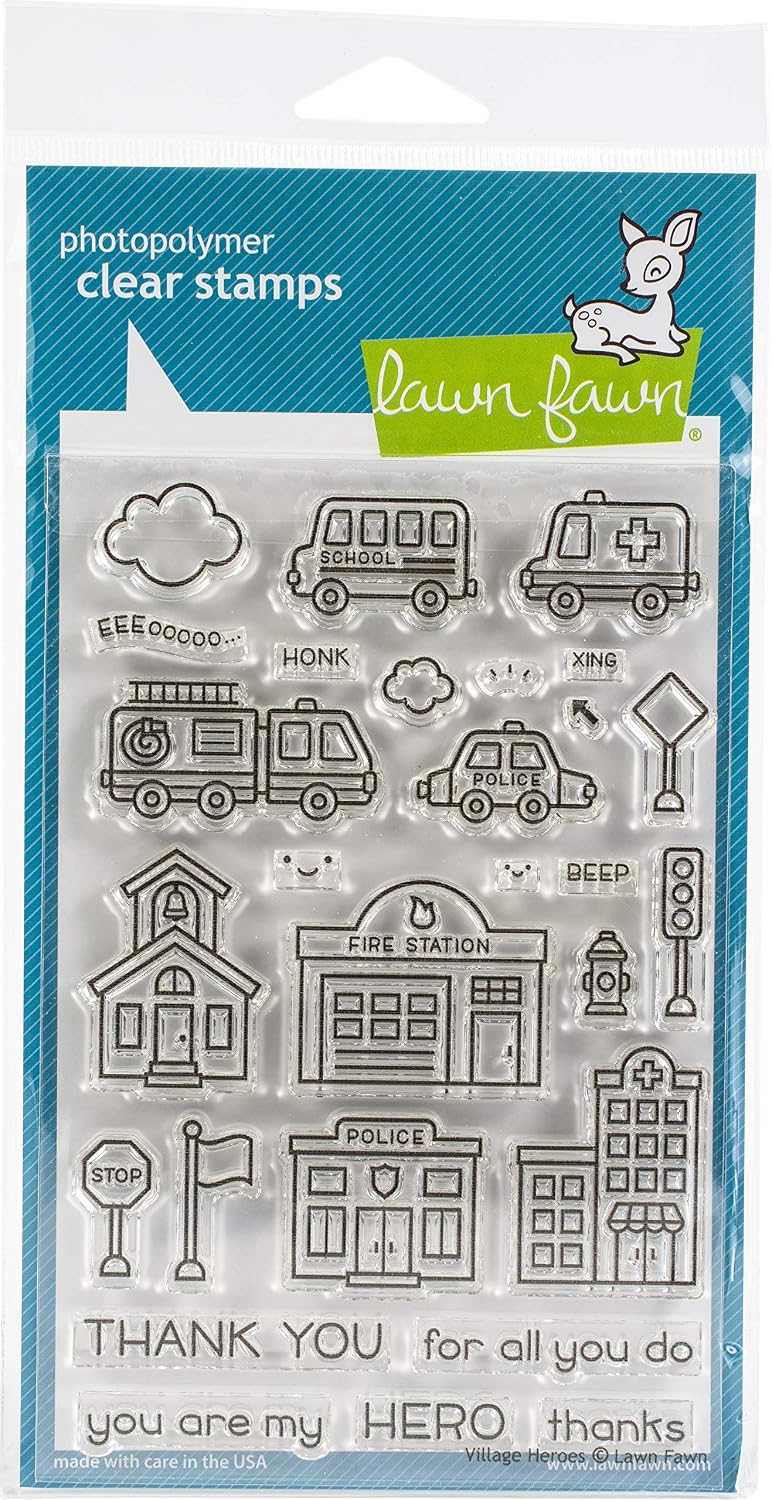 Lawn Fawn LF2327 Village Heroes 4x6 Clear Stamp Set, White