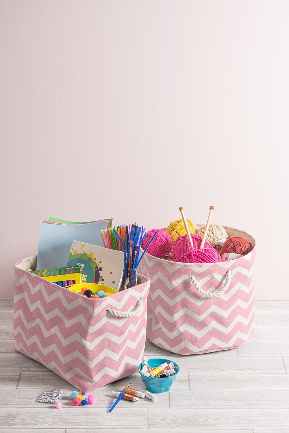 Dii Collapsible Polyester Storage Basket Medium Round 12 X 15 Gray Chevron Open Storage Bins Home Semo Es
