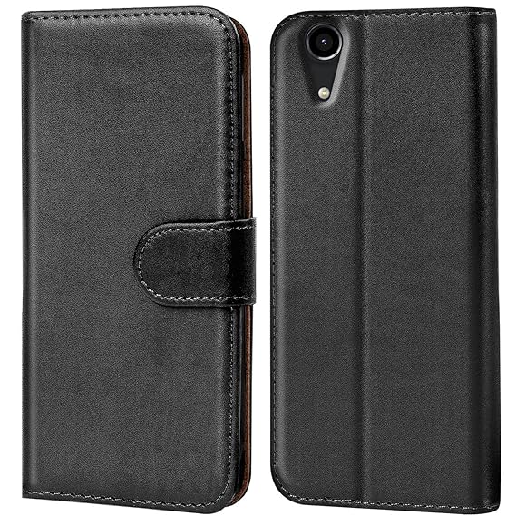 Verco Rainbow Lite Hülle, Handyhülle für Wiko Rainbow Lite Tasche PU Leder Flip Case Brieftasche - Schwarz