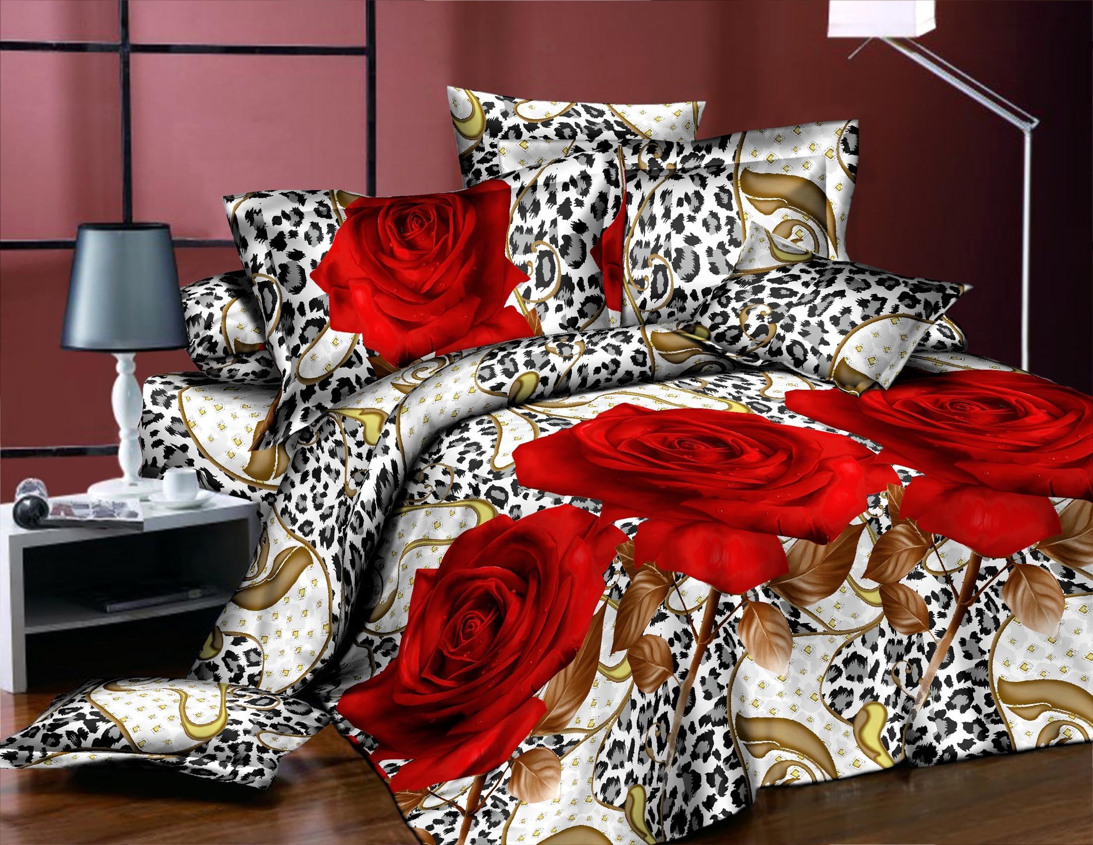 Dexim 3D Print Double Polysatin Bed Sheet with Two Pillow Cover Set (Multicolor)