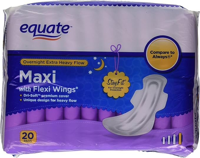 Equate Overnight ExtraHeavy Flow Maxi Pads with Wings, 20 count (1