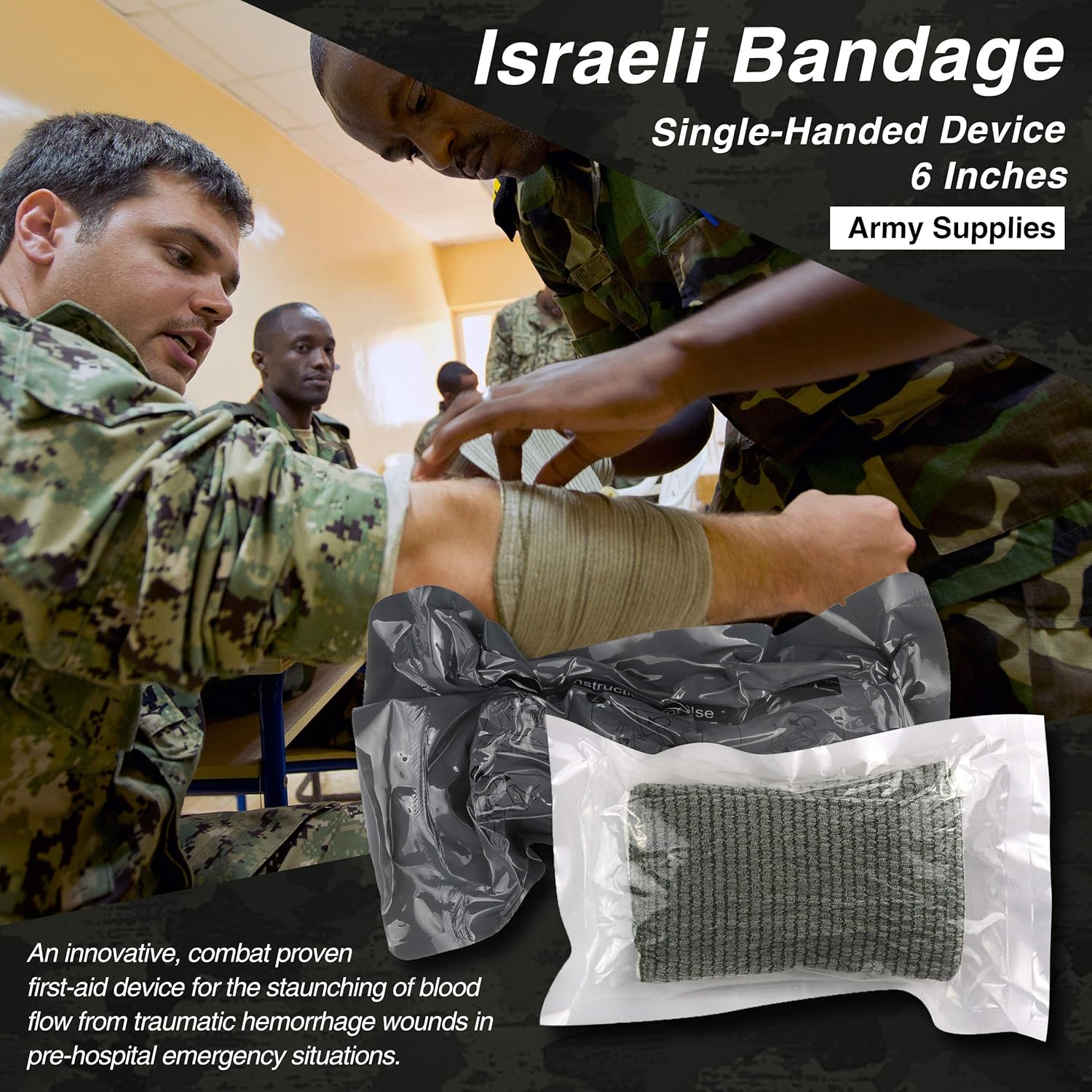 Emergency Survival First Aid Kit with Tourniquet, 6" Israeli Bandage, Splint, Military Combat Tactical Molle IFAK EMT for Trauma Wound Care, Battle, Bleeding Control and More (Black): Health & Personal Care