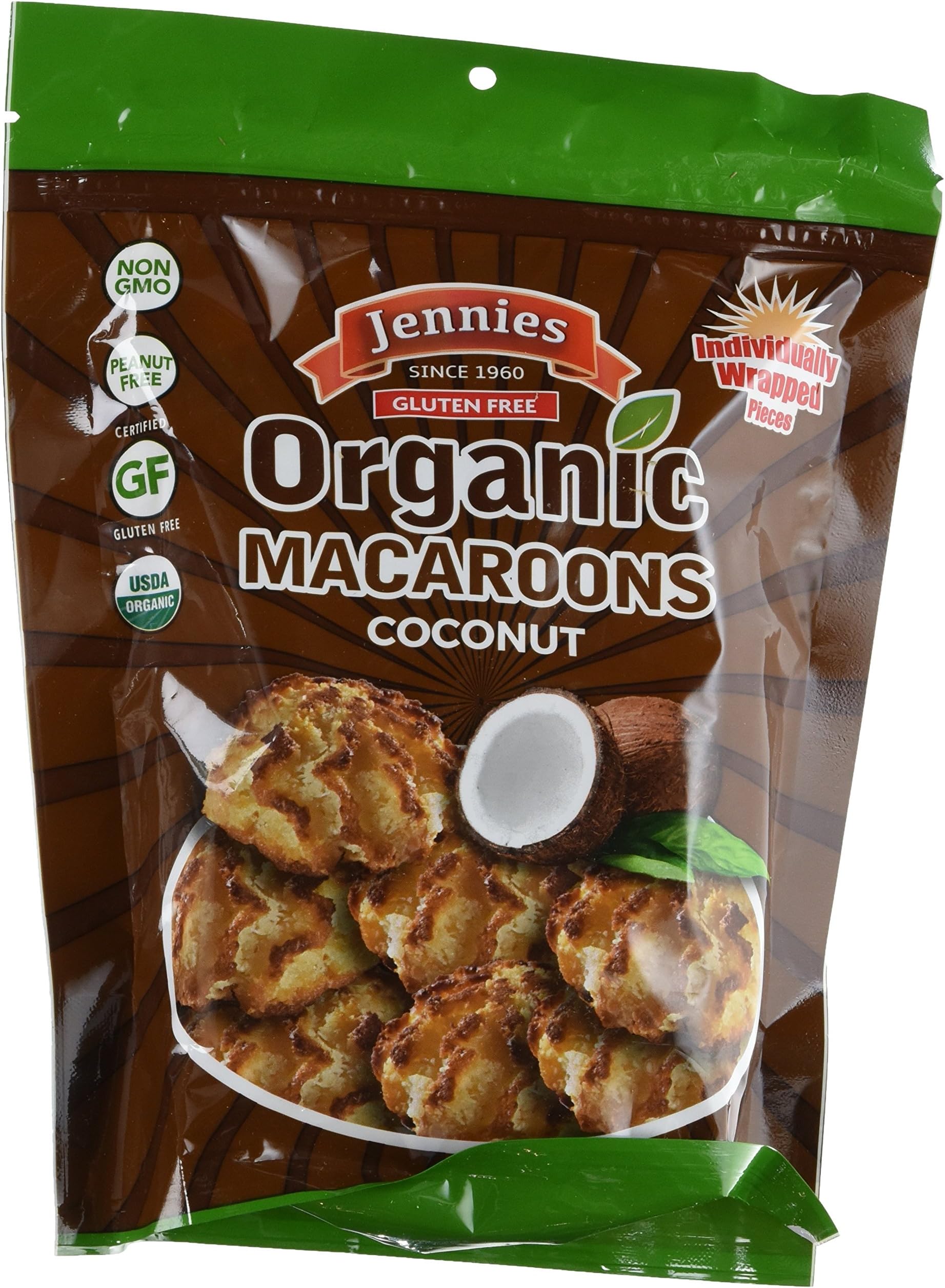 Jennies Organic Coconut Macaroons 10/.75 oz. (2 Count) - Gluten Free, Kosher, Peanut Free, Dairy Free - Original