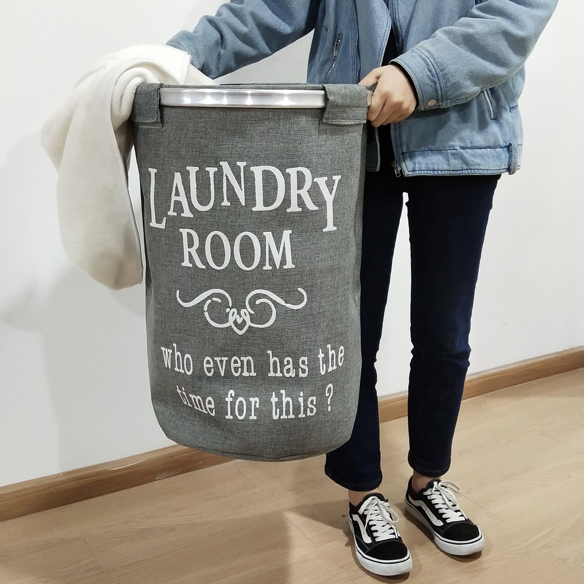 Foldable Laundry Hamper Round Clothes Storage Basket Collapsible Sturdy