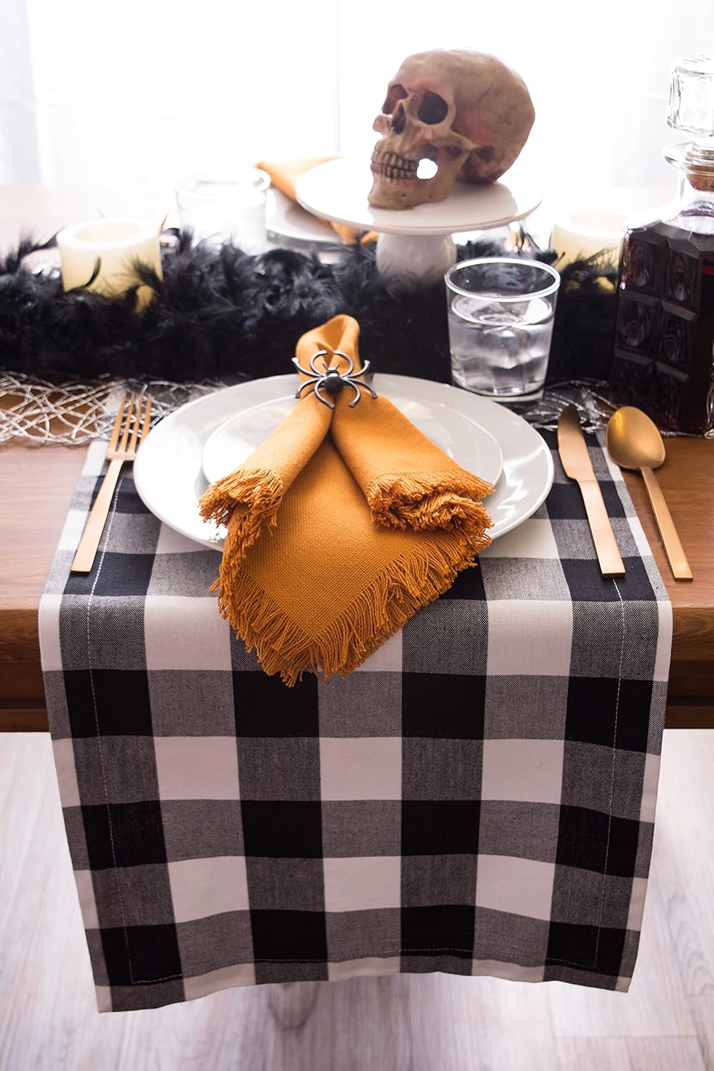 DII Classic Buffalo Check Tabletop Collection for Family Dinners, Special Occasions, Barbeques, Picnics and Everyday Use, 100% Cotton, Machine Washable, Table Runner, 14x72, Black & White: Kitchen & Dining
