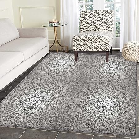Damask Rugs For Bedroom Traditional Paisley Pattern Old Fashioned Royal Floral Ornamental Tile Design Circle Rugs For Living Room 2 X3 Dimgray Grey Amazon Co Uk Kitchen Home