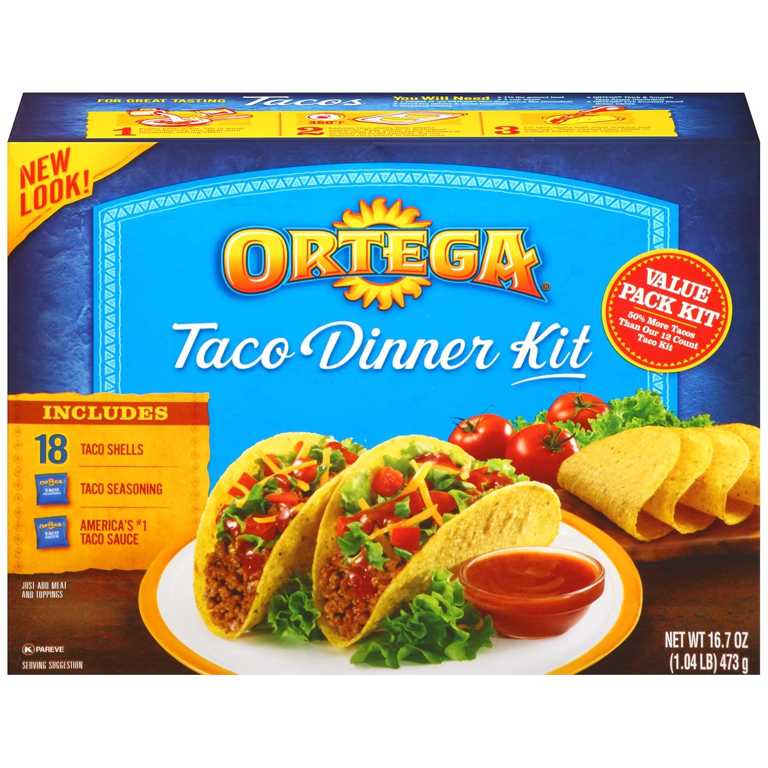 Ortega Taco Dinner Kit (Makes 18 Tacos), 16.7 Ounce (Pack