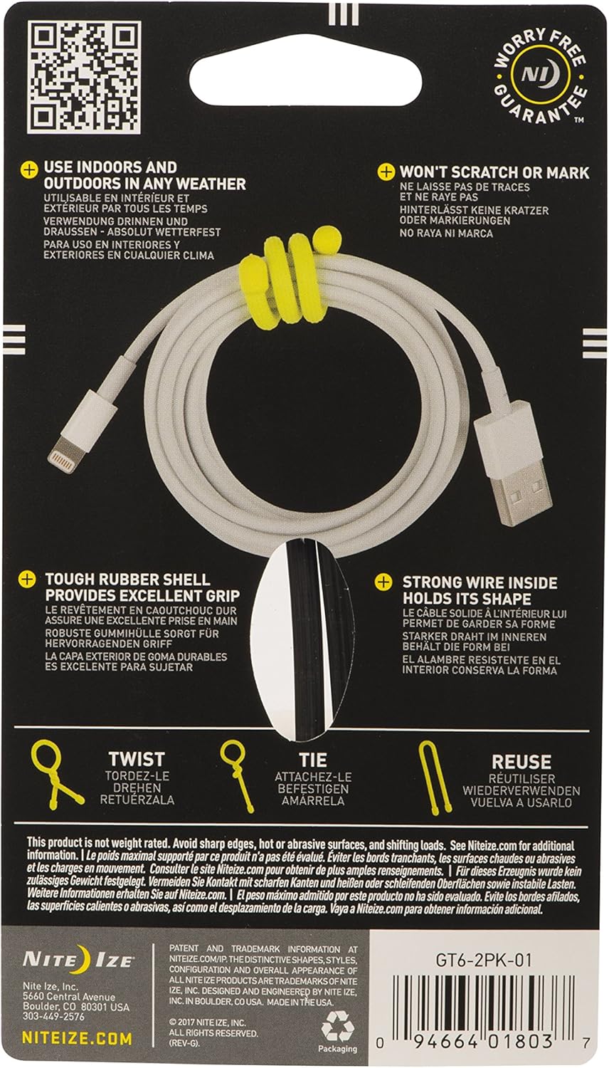 Nite Ize GT6-2PK-01 Original Gear Rubber Twist Tie, 6" - 2-Pack, Black: Home Improvement