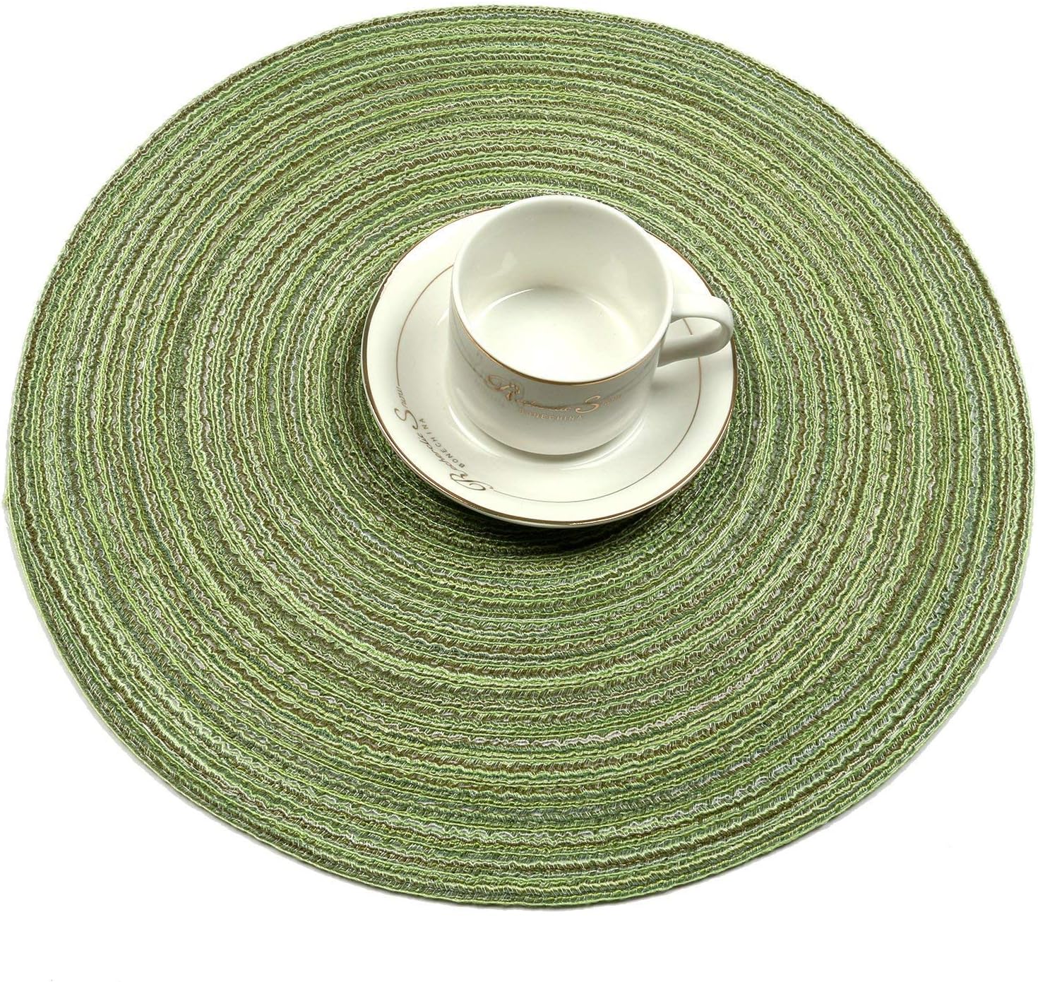 Pauwer 38cm/15inch Woven Round 6 Pieces Placemats Heat Insulation non slip Braided Cotton Dinner Table Mats Washable Place Mats for Home Party Wedding Restaurant (Green) - Image 3