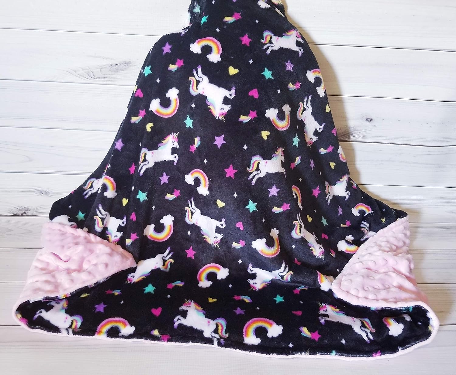 Unicorn Rainbow Star Cloud Fleece & Pink Minky Blanket 30 x