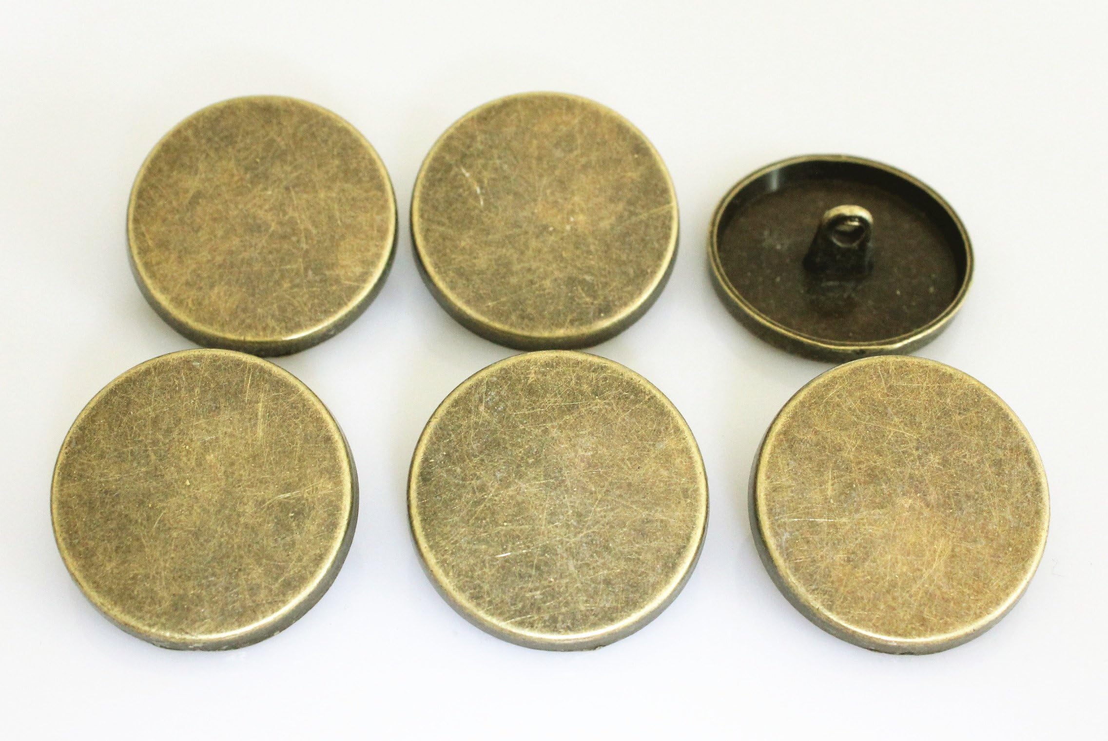 6 Pieces Bronze Metal Coat Big Buttons Set (25mm, 1 inch) - Flat Surface, for Overcoat, Winter Coat, Uniform, Jacket, Blazer