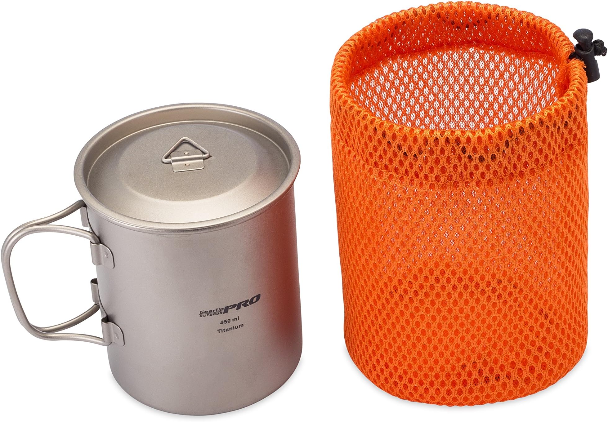 GearUp Outdoor Pro Cool Titanium Cup with Handle, Lid and Bag