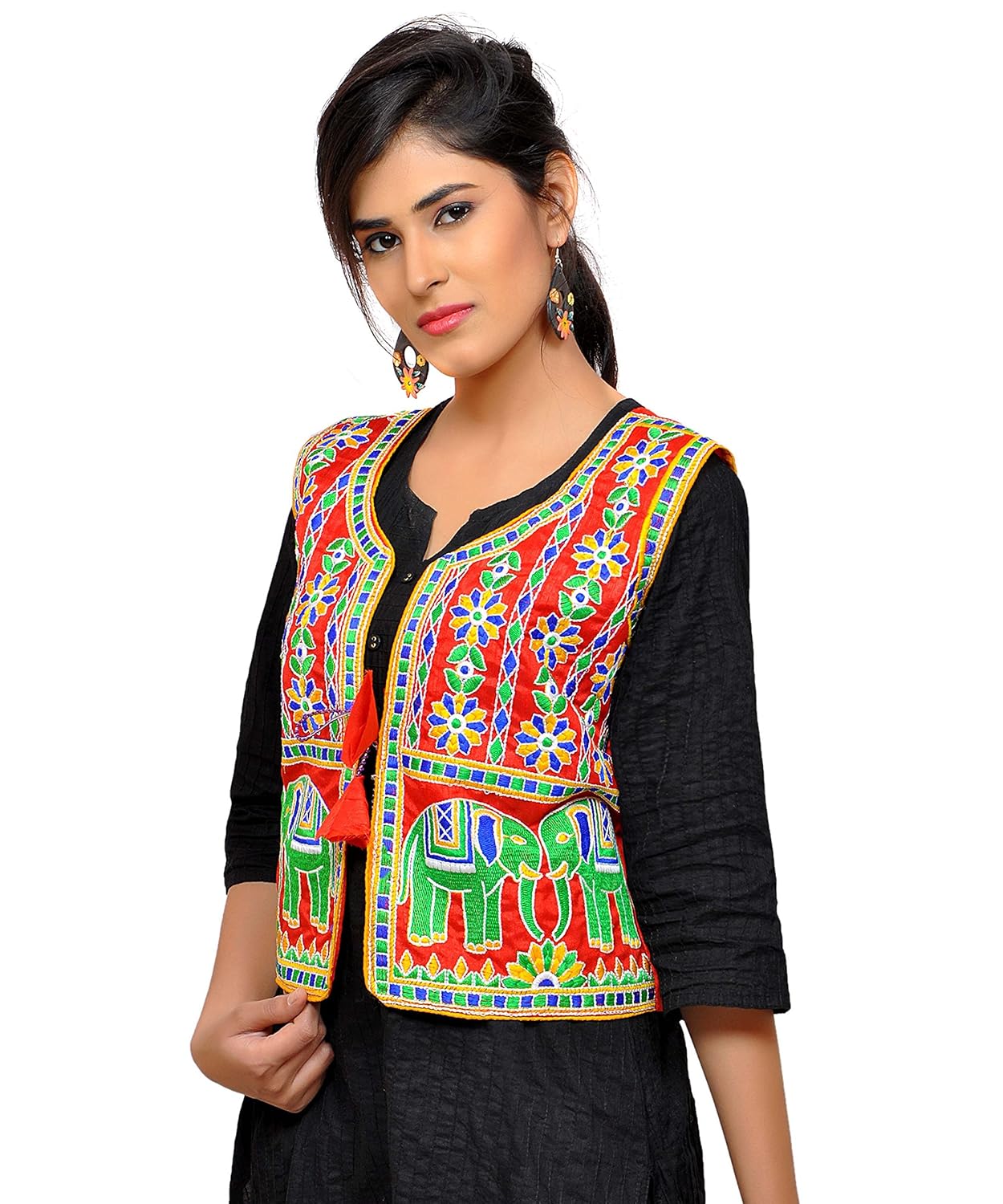 banjara women's cotton blend kutchi jacket/koti (mjk-circus03) - red
