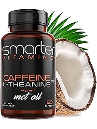SmarterVitamins Keto 200mg Caffeine Pills - MCT Oil from 100% Coconuts + 100mg L-Theanine, Advanced Energy, Clean Focus and Perfect Clarity + All Natural Smooth Extended Release