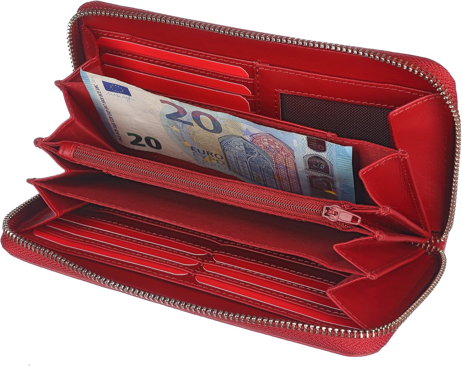 Women's Large Wallet - Handmade with Zip + Many Card Slots - Wallet - Wallet - Clutch, Red - Image 3