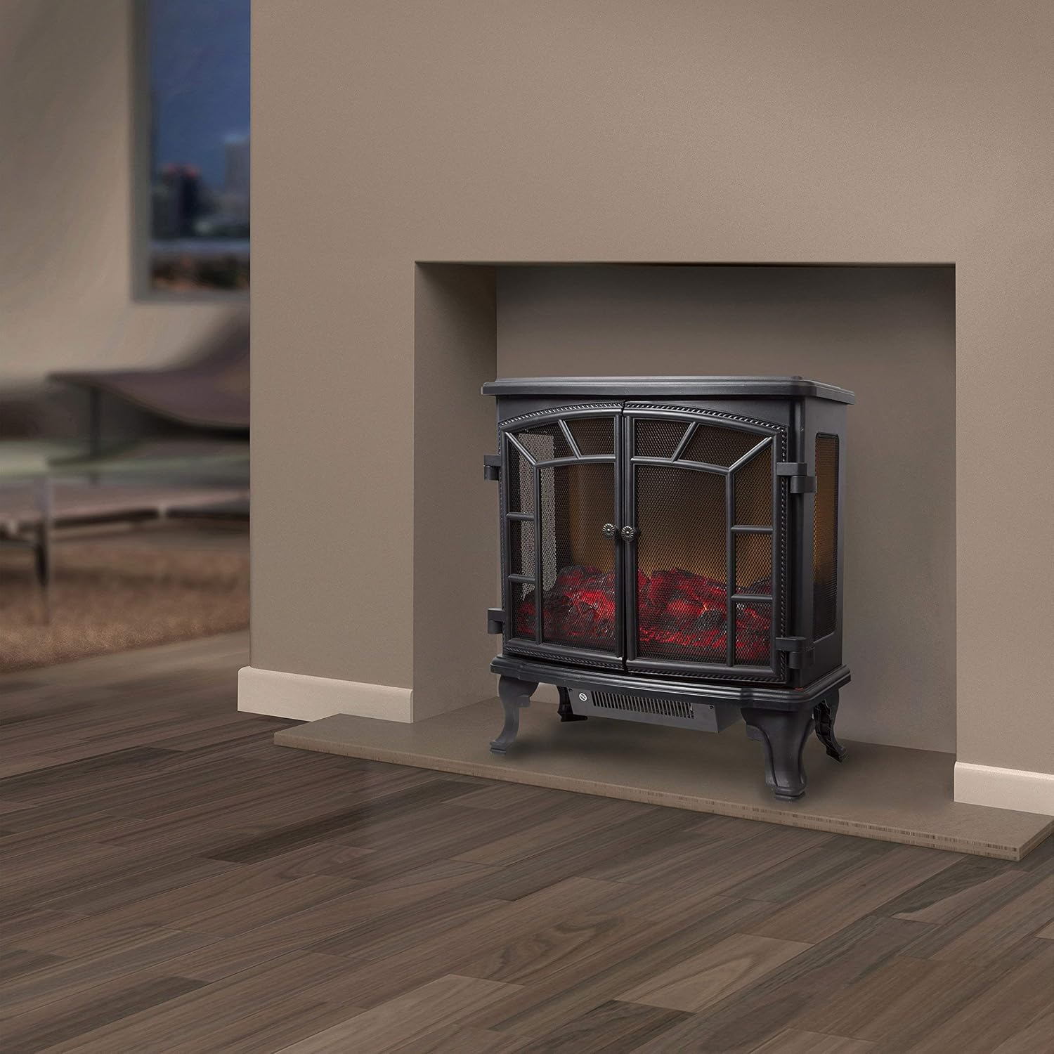 Warmlite Rochester Portable Electric Double Door Fireplace Heater with Realistic LED Flame Effect, Remote Control, 2000W - Image 3