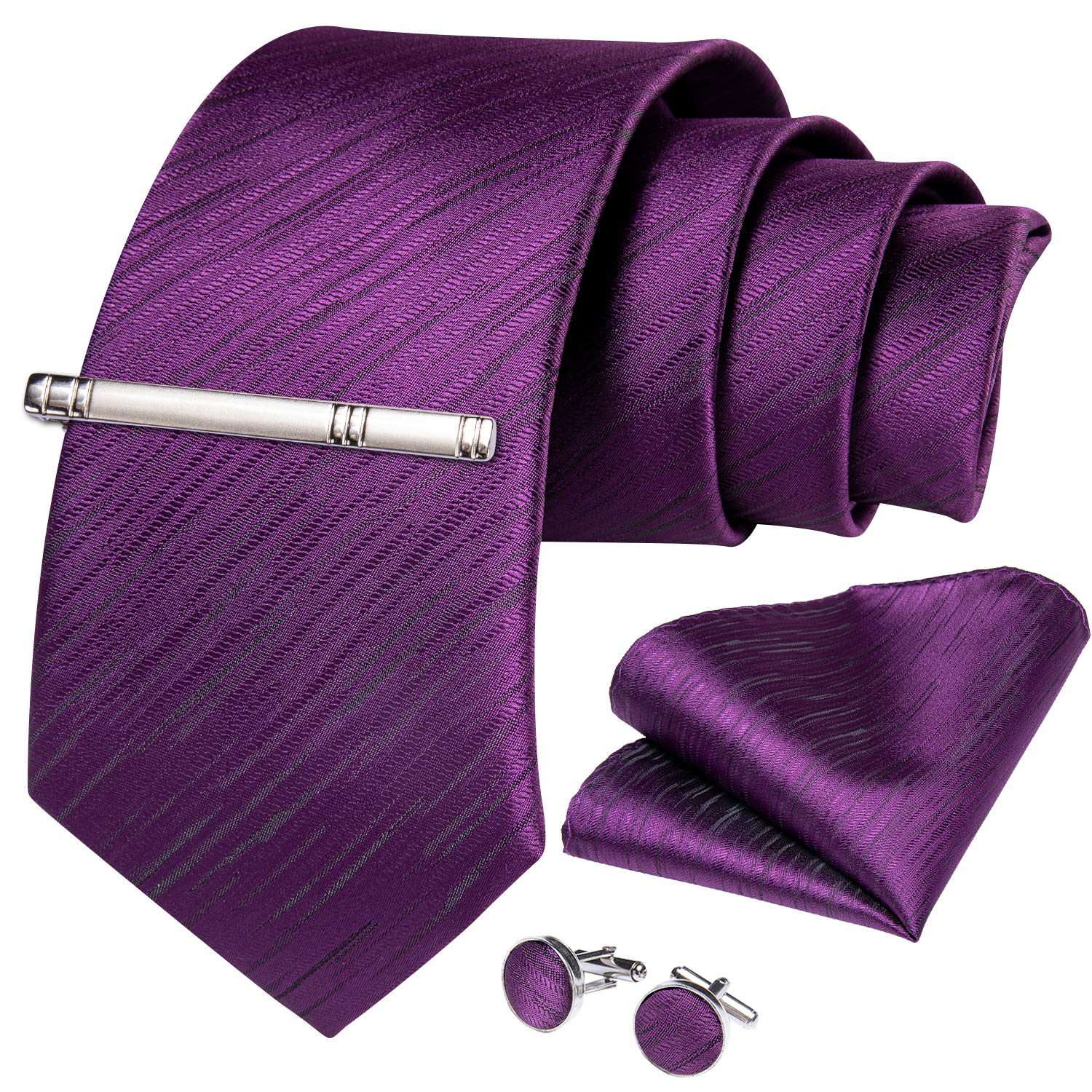 DiBanGu ネクタイ カフス チーフ ネクタイ メンズ ビジネス ハンカチ ネクタイクリップ セット (パープル)