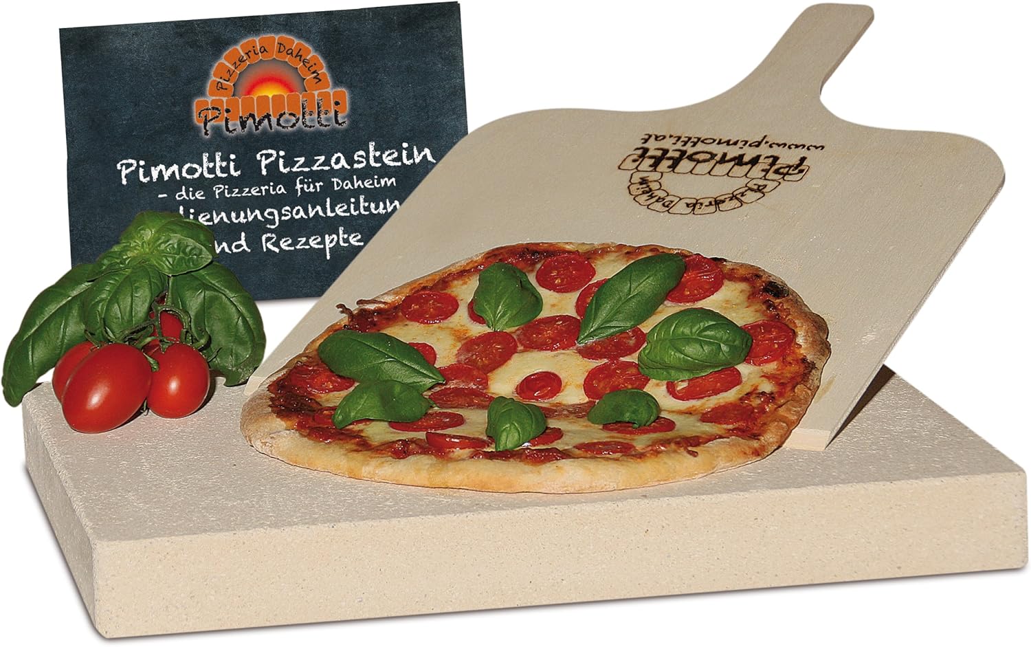 4cm Pimotti Pizzastein/Brotbackstein aus Schamott +Schaufel +Anleitung & Rezepte im Set
