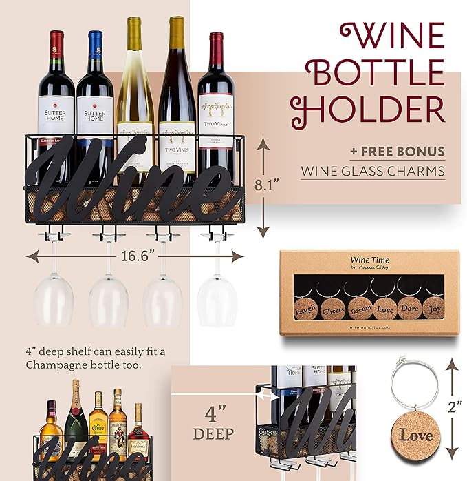 Weinregal Zur Wandmontage Flaschen Und Glashalter Kork Aufbewahrung Aufbewahrung In Rot Weiss Champagner Kommt Mit 6 Kork Weinanhangern Heim Und Kuchendekoration Entworfen Von Anna Stay Wine Amazon De Kuche Haushalt