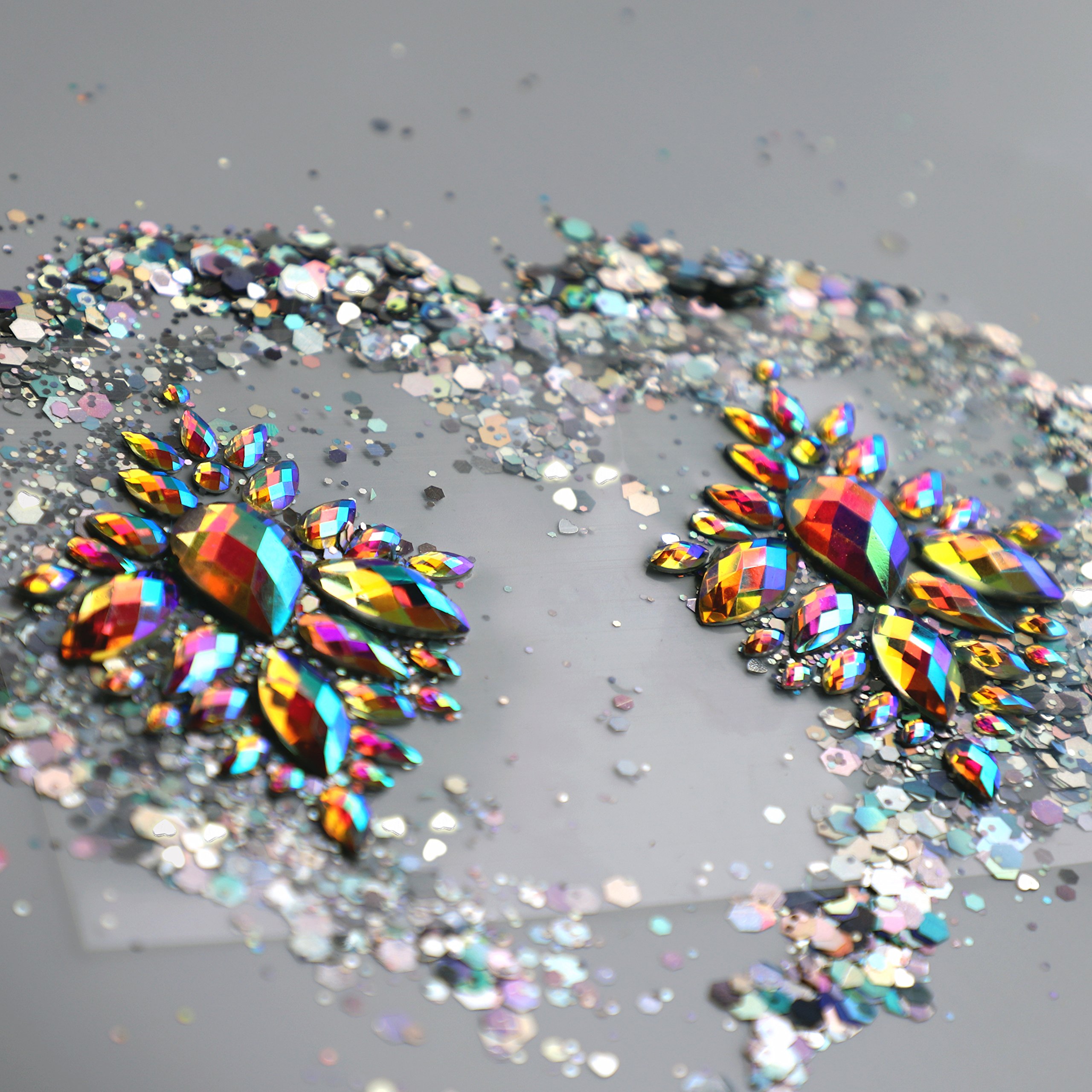 Festival Body Gems Breast Jewels Tattoo Crystals Glitter Rhinestone & 5g Silver Holographic Chunky Glitter For Face Body Nails Hair Body Glitter Festival Rave Party Accessories