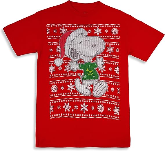Peanuts Snoopy Ugly Sweater Christmas TShirt Red Large Amazon.ca