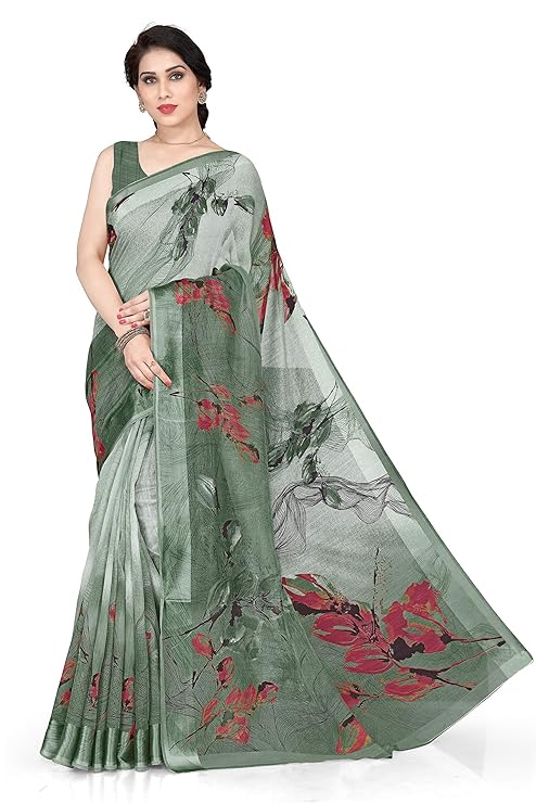 Cotton Blend Abstract Print Saree For Women With Blouse Piece