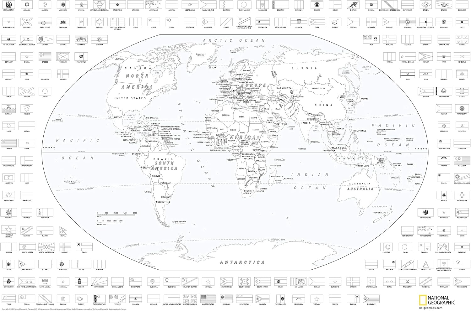 Póster enrollado de mapa y banderas para colorear del