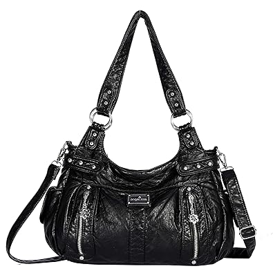 Angelkiss 2 Separated Compartments Large Capacity Purses and Handbags Soft Leather Shoulder Bags AK19244/2 (Black) by Angel Kiss
