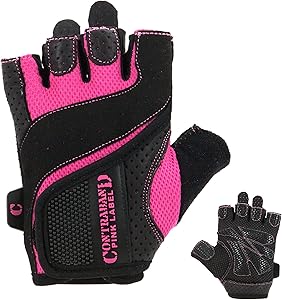 Contraband Pink Label 5137 Womens Padded Weight Lifting Gloves w/ Grip-Lock Padding (Pair) - Machine Washable Fingerless Workout Gloves Designed Specifically for Women - Contraband Sports