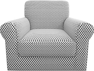 ZNSAYOTX 2 Piece Jacquard Chair Slipcover for Living Room Super Stretch Chair Covers with Arms Pet Dog Universal Slip Cover Anti Slip Armchair Furniture Protector (Chair, Black and White Checkered)