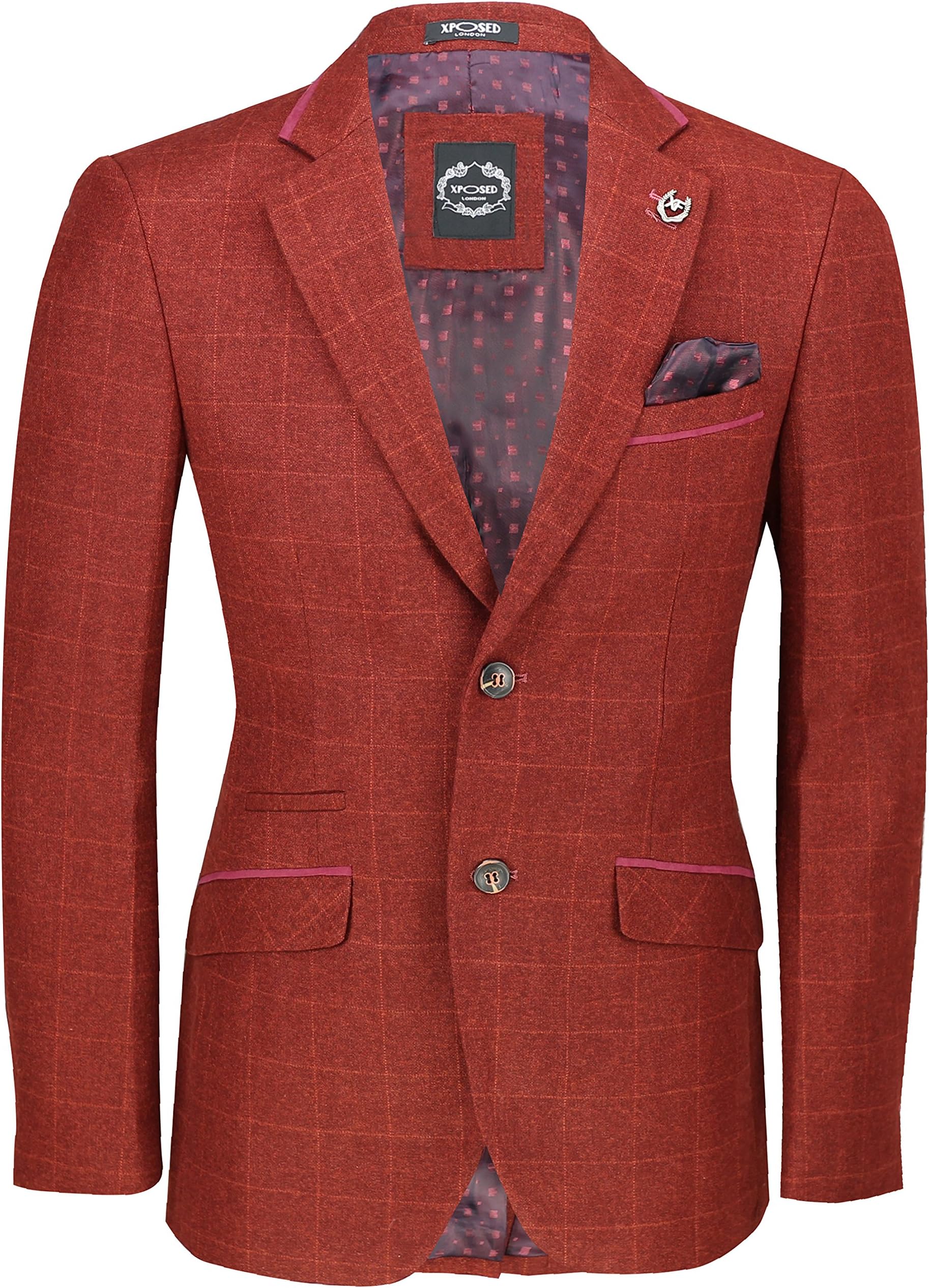 Mens Maroon Tweed Check 3 Piece Suit Sold Separately - Blazer Trouser Waistcoat
