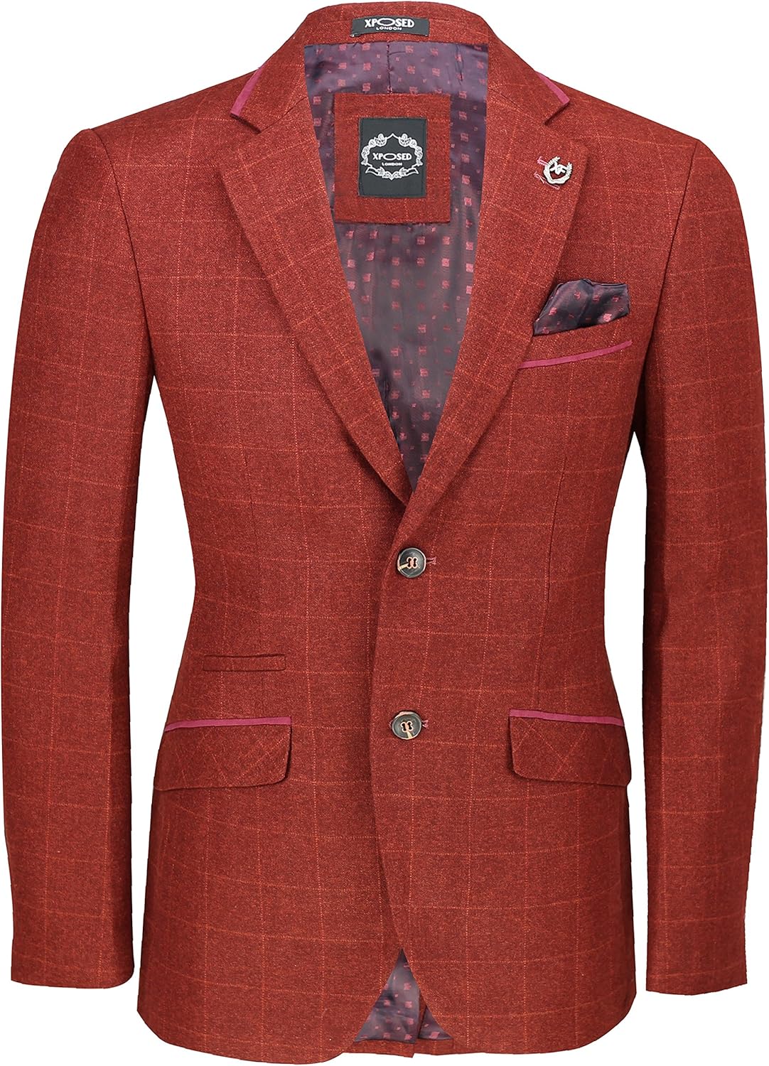 Mens Maroon Tweed Check 3 Piece Suit Sold Separately Blazer Trouser