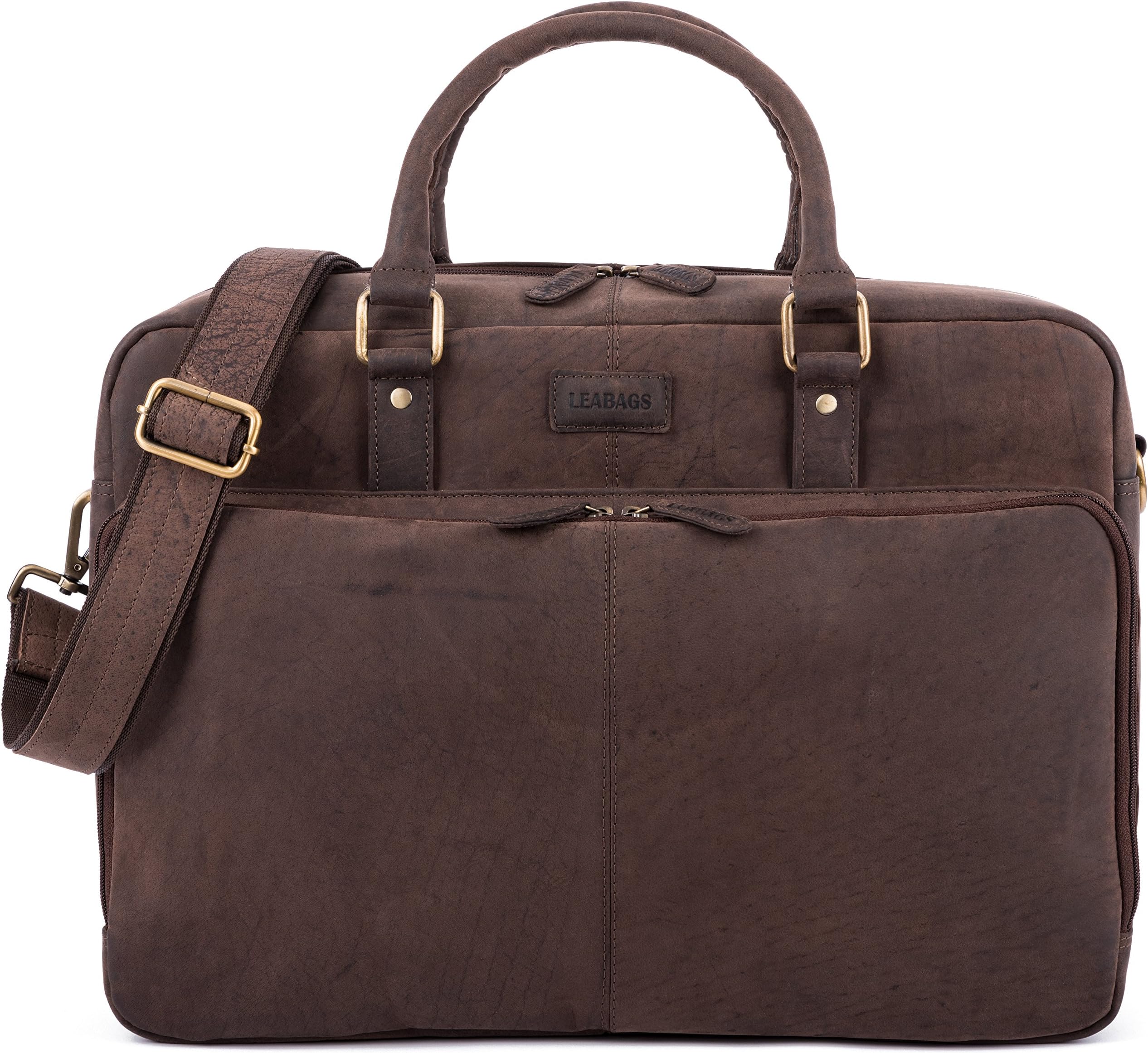 LEABAGS Truxton Briefcase of Genuine Buffalo Leather in Vintage Look - Muskat