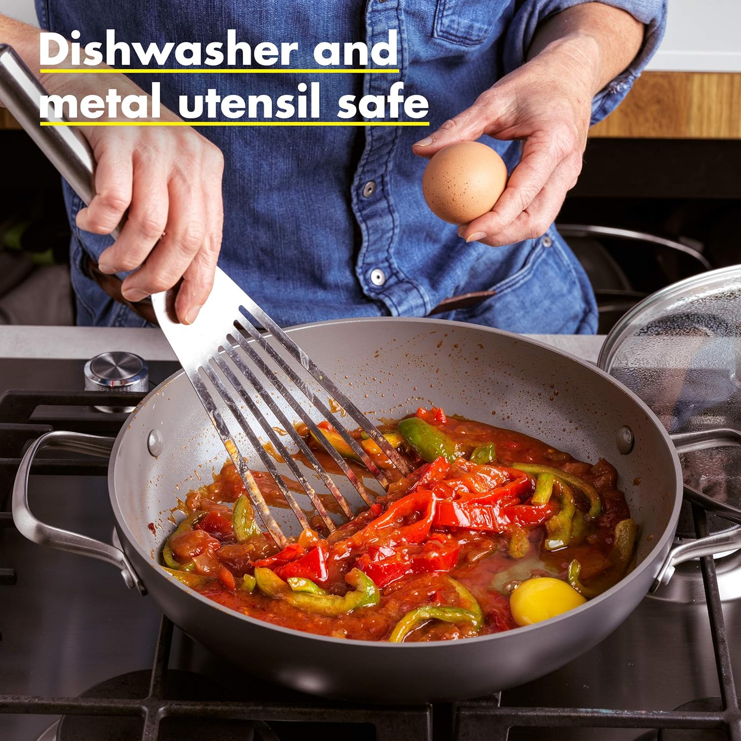 GreenPan Chatham Healthy Ceramic Nonstick, Everyday Pan/Chef's Pan with Lid, 11", Gray: Kitchen & Dining