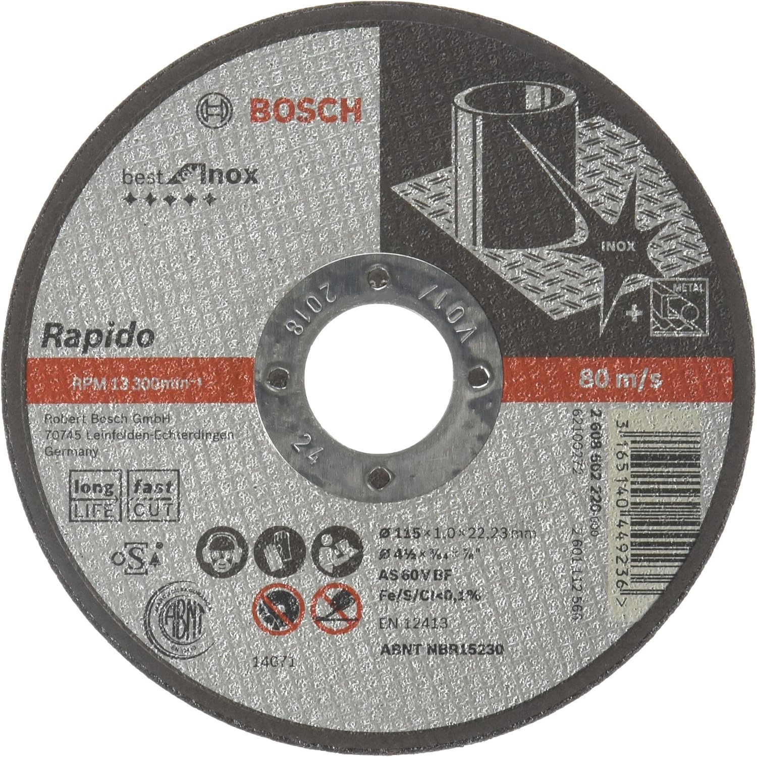 Bosch 2608602220 Rapido Long Life Straight Cutting Disc, Blue, 115 x 1 mm