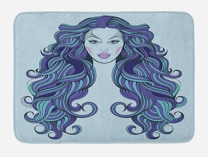 Amazon Com Lunarable Curly Hair Bath Mat Woman With Wild Long