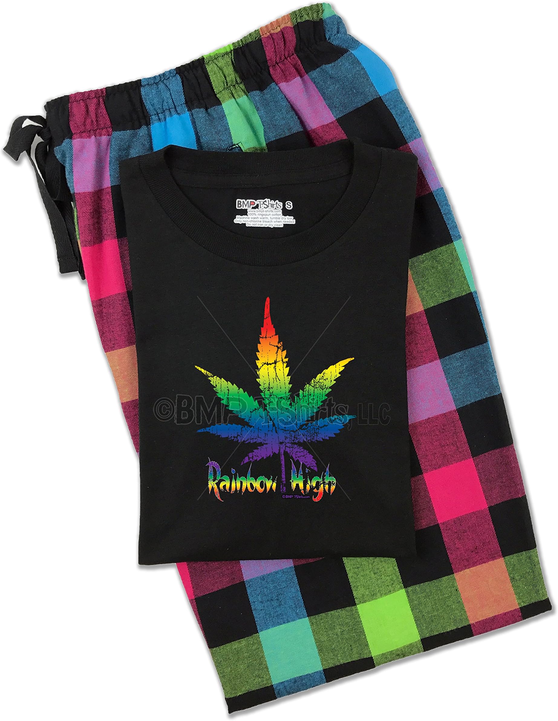 Gay Pajamas, Lesbian Pajama Sets, LGBT, Rainbow Pot Leaf, Rainbow HIGH M