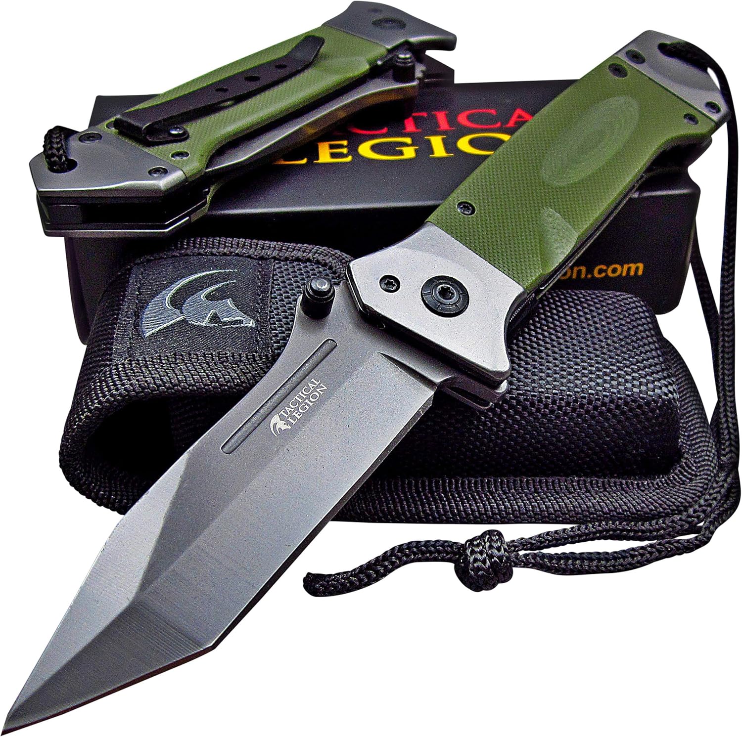 Tactical Legion Heavy Duty Folding Pocket Knife with Sheath: Fast One Hand Opening, 8Cr13MoV Razor Sharp Blade, Great for Outdoor Work Survival Camping Hiking Hunting