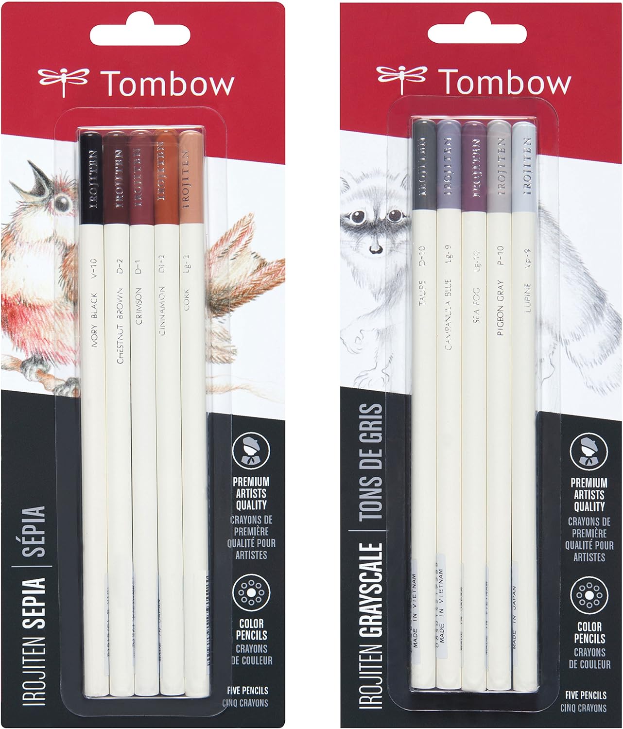 Tombow Irojiten Colored Pencils, Grayscale & Sepia, 10Pack