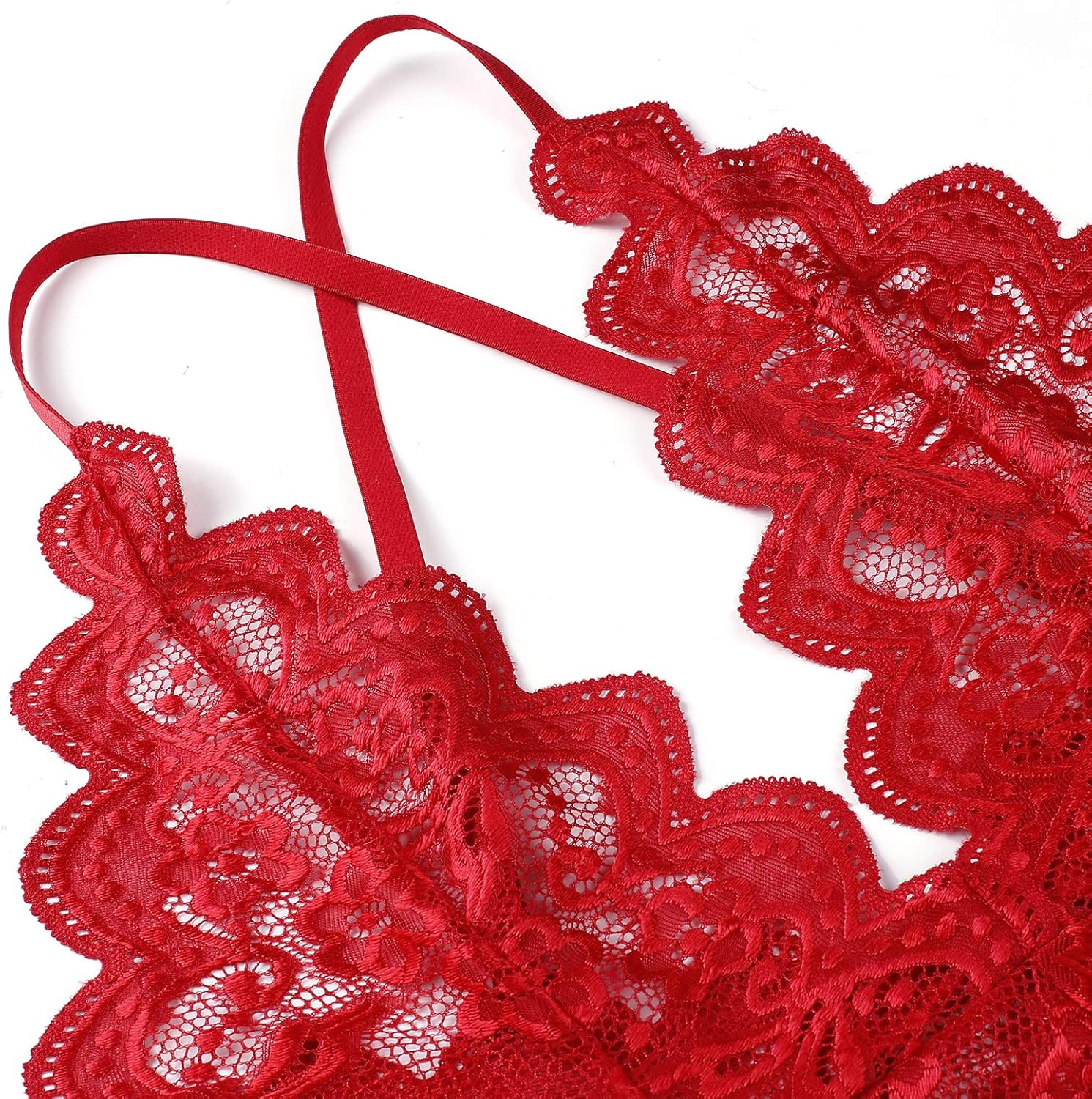 Donnalla Women's One Piece Teddy Plunging Lace Bodysuit Elegant Honeymoon Lingerie: Clothing