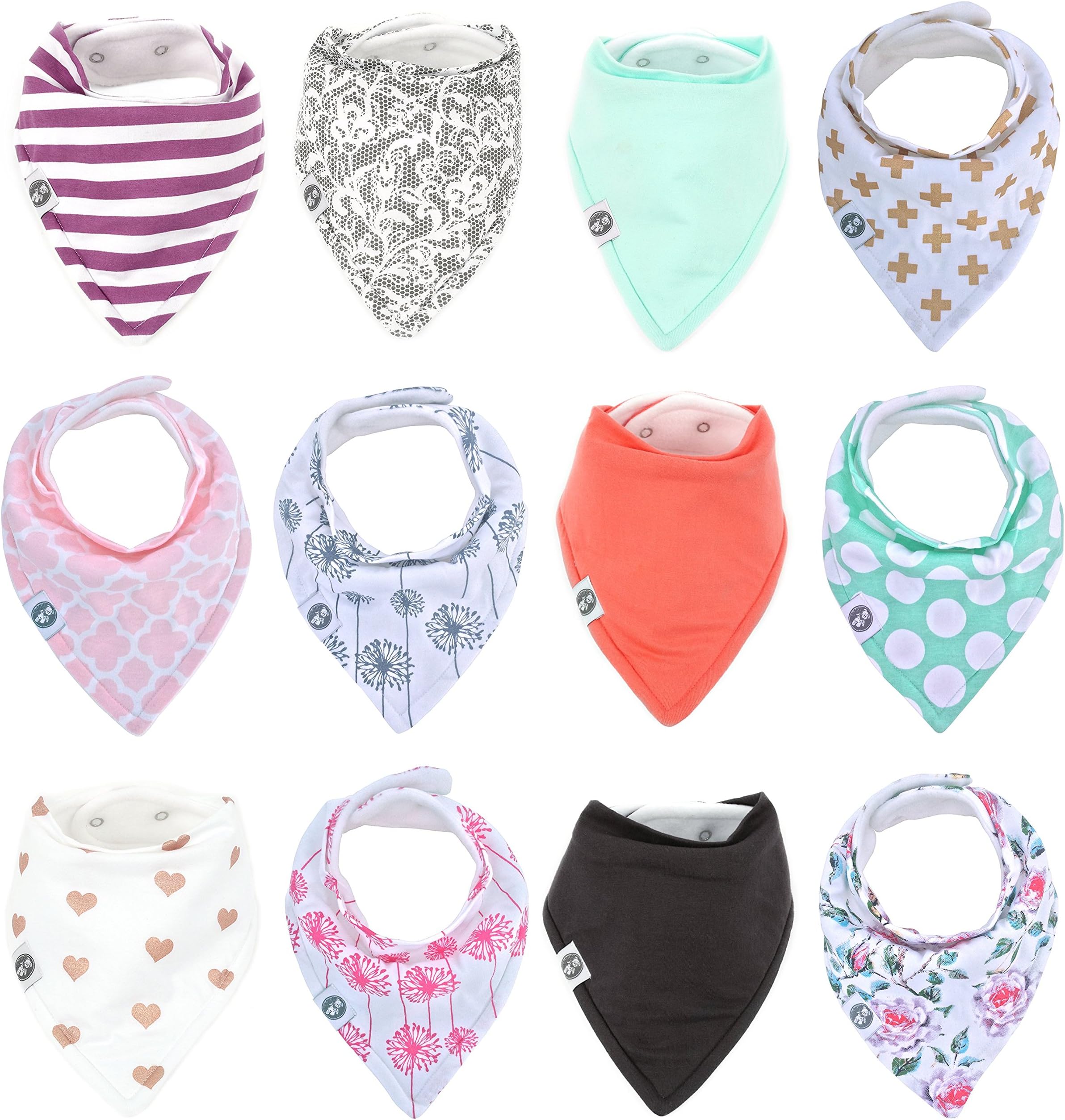 Baby Bandana Drool Bibs for Girls 12 Pack"Gracie Rose Set" by Mumby