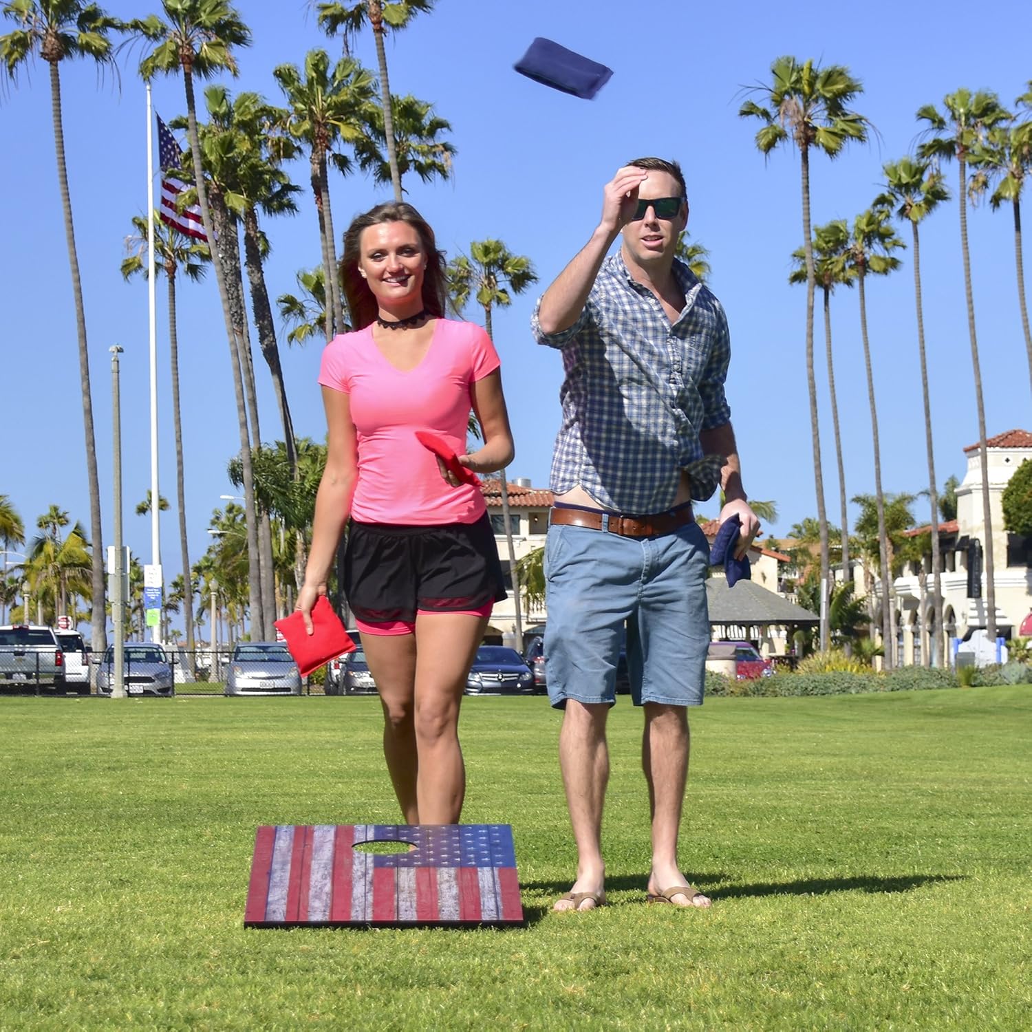 GoSports Classic Cornhole Set - Includes 8 Bean Bags, Travel Case and Game Rules (Choose between Classic, American Flag, and Football Designs) (CH-01-MDF-AMERICA) : Sports & Outdoors